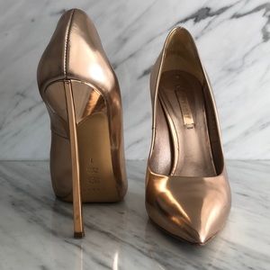 Casadei Rose Gold Blade Barbarella Pumps